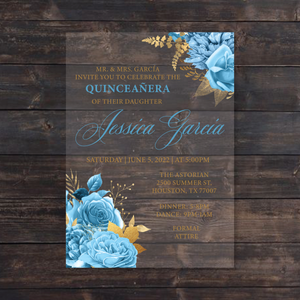 Light Blue and Gold Floral Acrylic Invitation