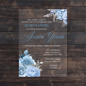 Light Blue and Silver Floral Acrylic Invitation