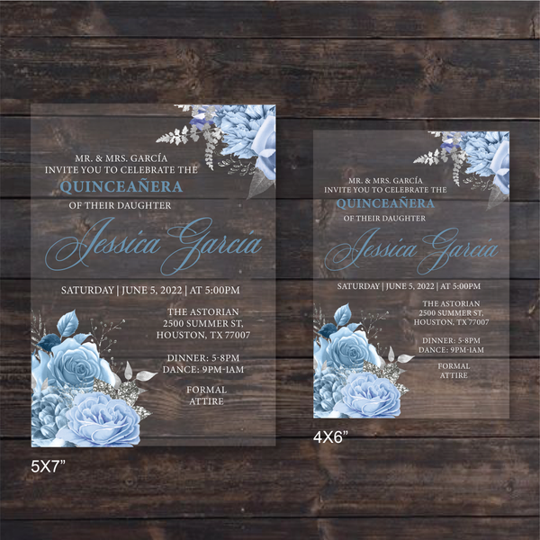 Light Blue and Silver Floral Acrylic Invitation