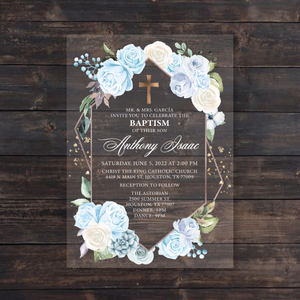 Light Blue and White Floral Baptism Acrylic Invitation
