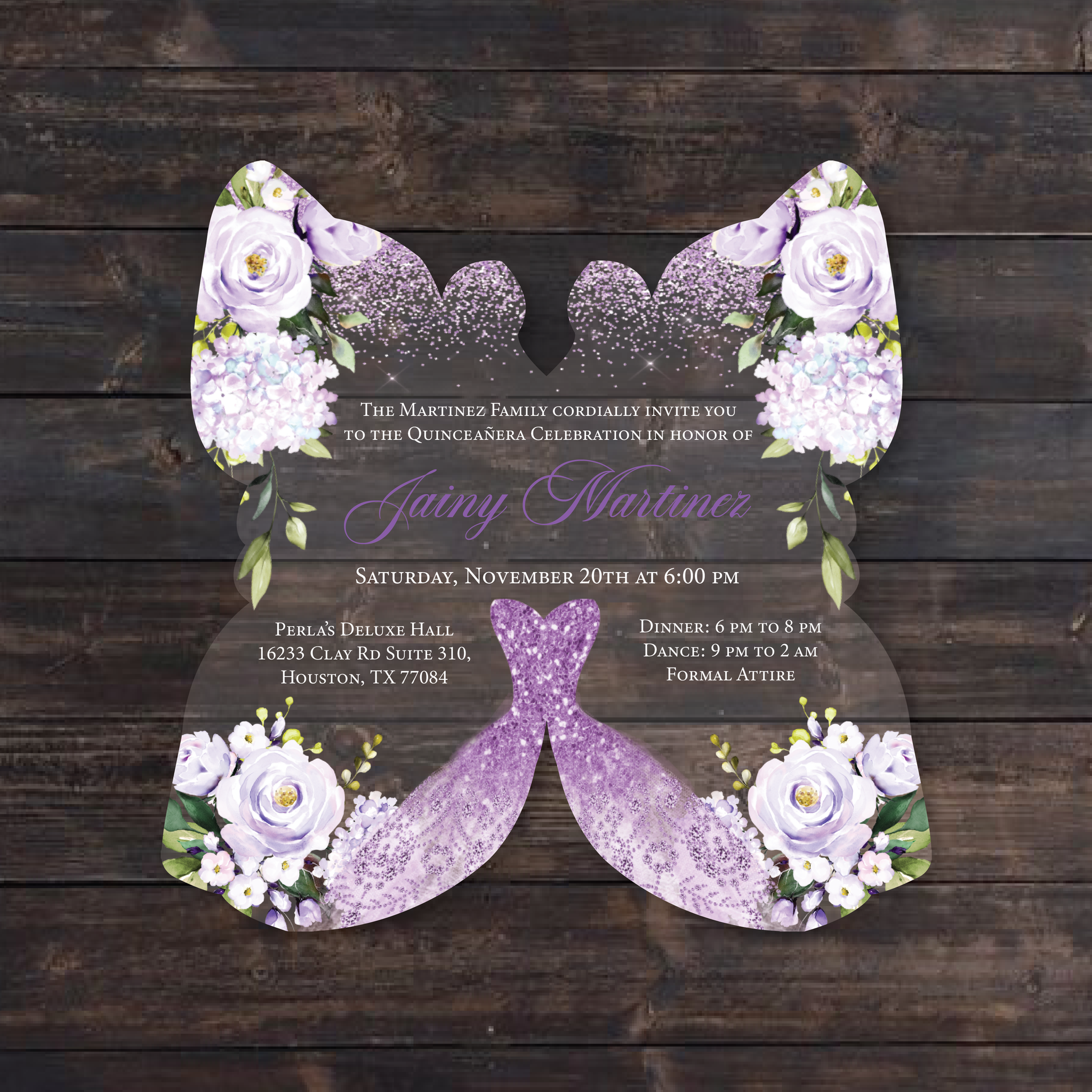 Light Purple Butterfly Shaped Acrylic Invitation