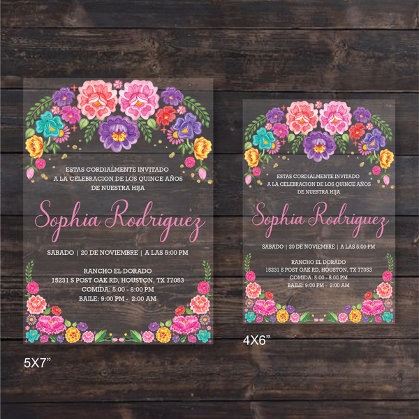 Colorful Mexican Floral Quinceanera Acrylic Invitation