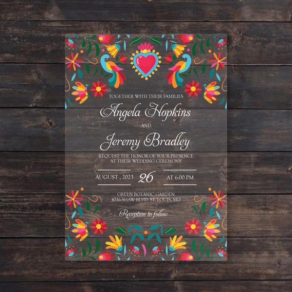 Mexican Folk Art Acrylic Wedding Invitation