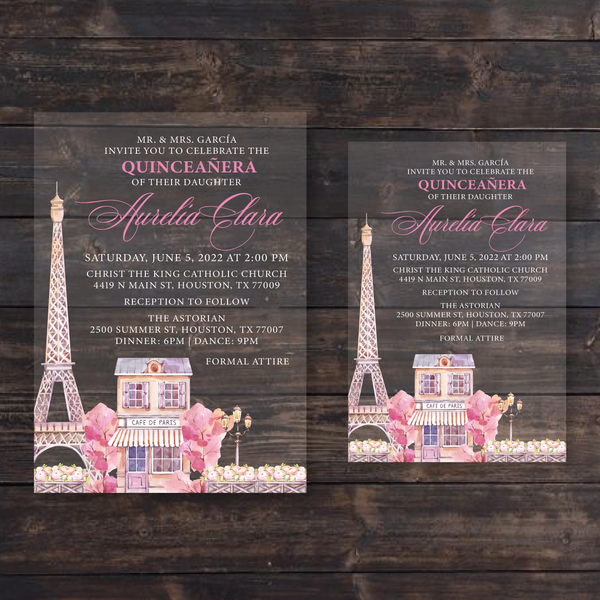 Paris Themed Watercolor Eiffel Tower Acrylic Invitation
