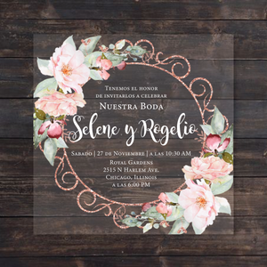 Pink Floral and Rose Gold Square Acrylic Invitation