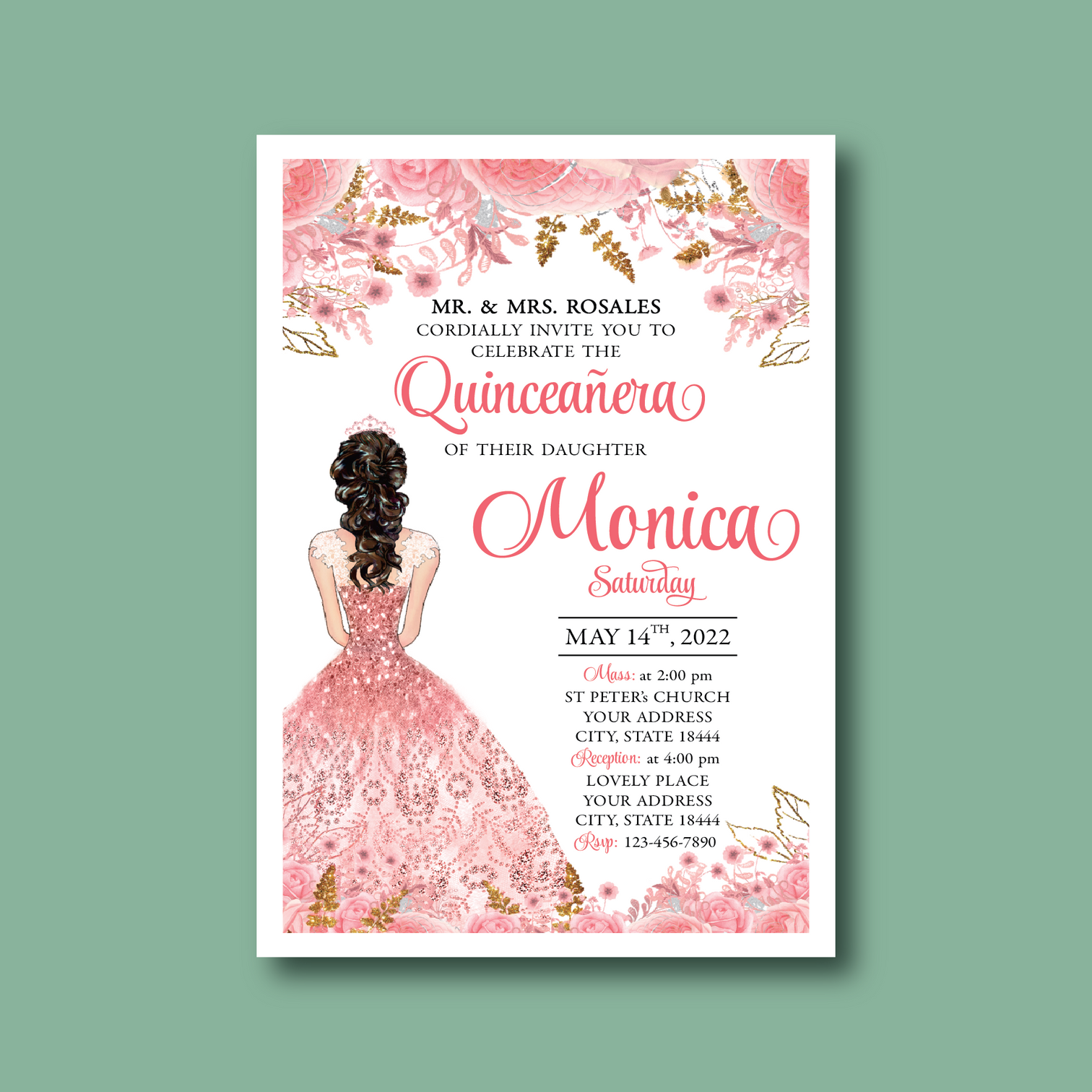 Pink Quinceanera Invitation Card Invitations by Luis Sanchez