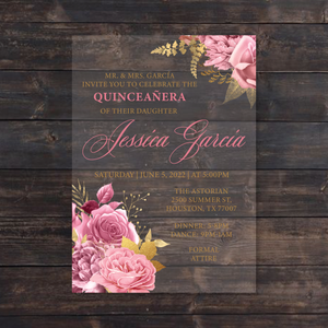 Pink and Gold Floral Acrylic Invitation