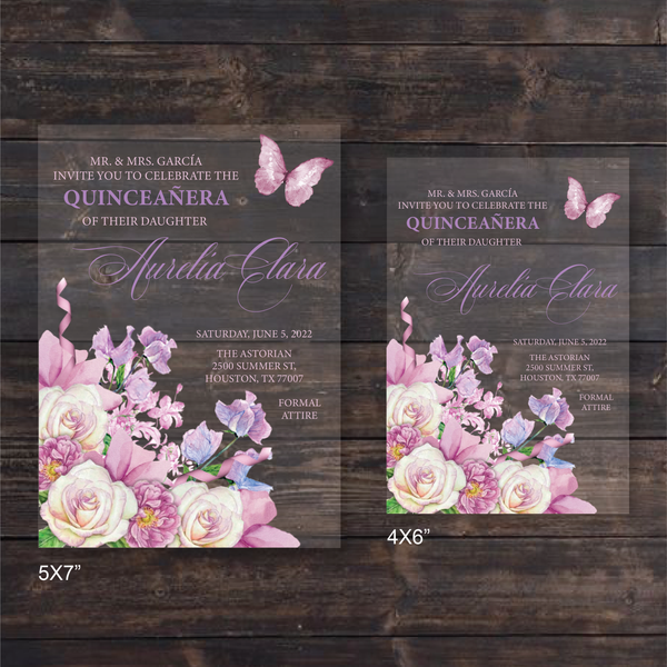 Pink and Purple Floral Butterfly Acrylic Invitation