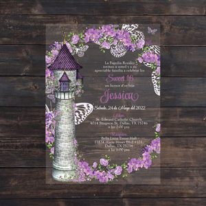 Purple Fairytale Butterfly Floral Acrylic Invitation