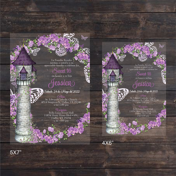 Purple Fairytale Butterfly Floral Acrylic Invitation