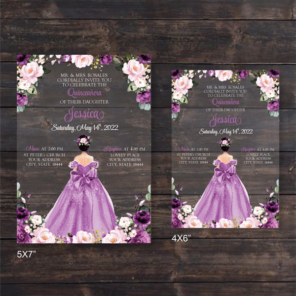 Purple Quinceanera with Purple Florals Acrylic Invitation