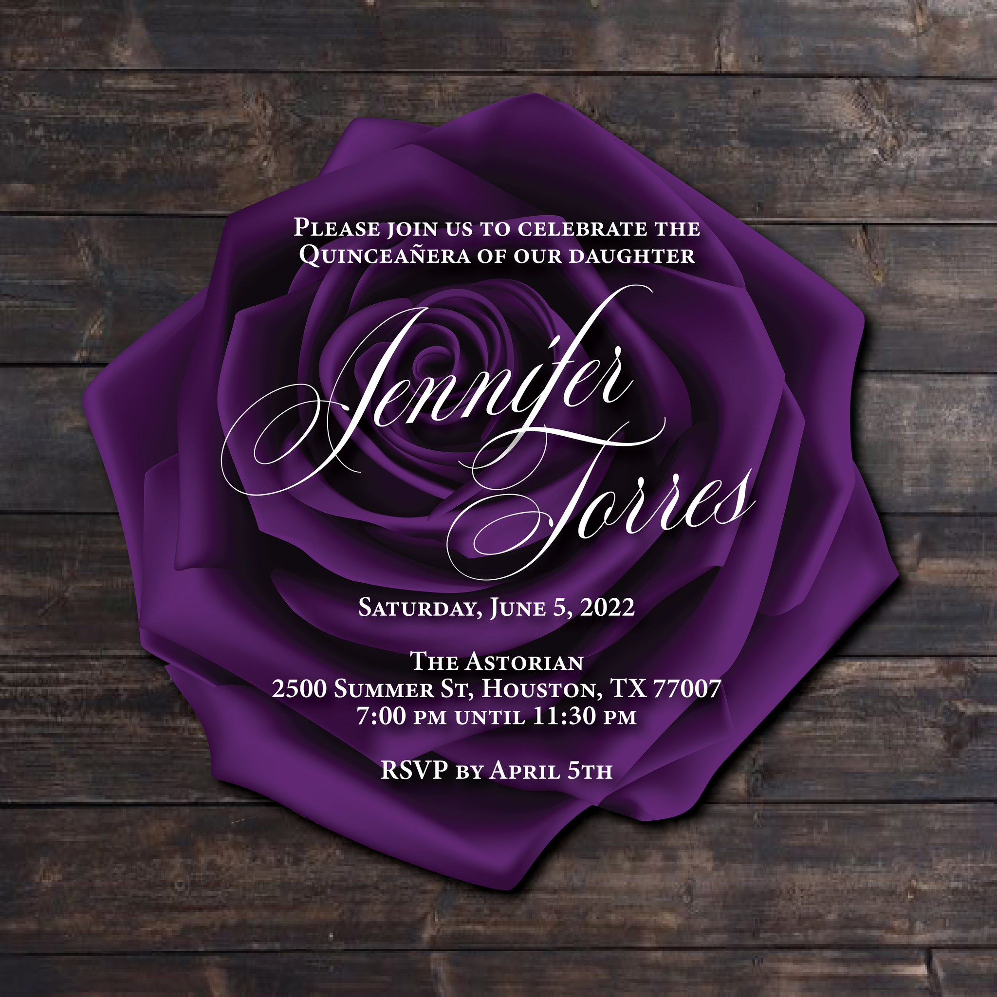 Purple Rose Shape Acrylic Invitation
