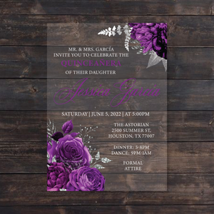 Purple and Silver Floral Acrylic Invitation