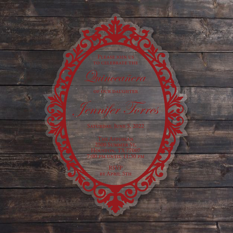 Red Elegant Frame Shape Acrylic Invitation