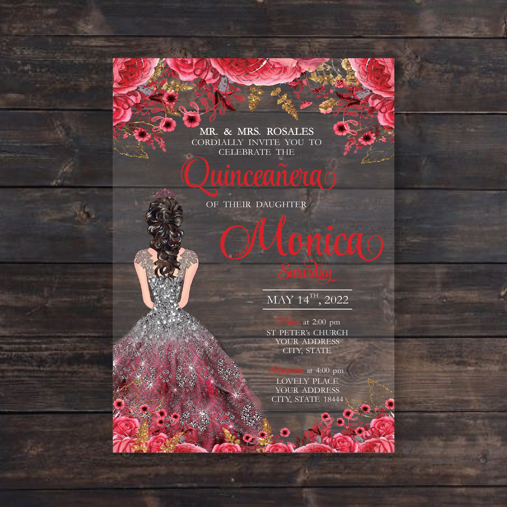 Red Quinceanera Acrylic Invitation