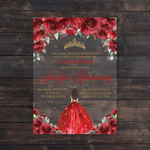 Red and Gold Quinceanera Dress Acrylic Invitation