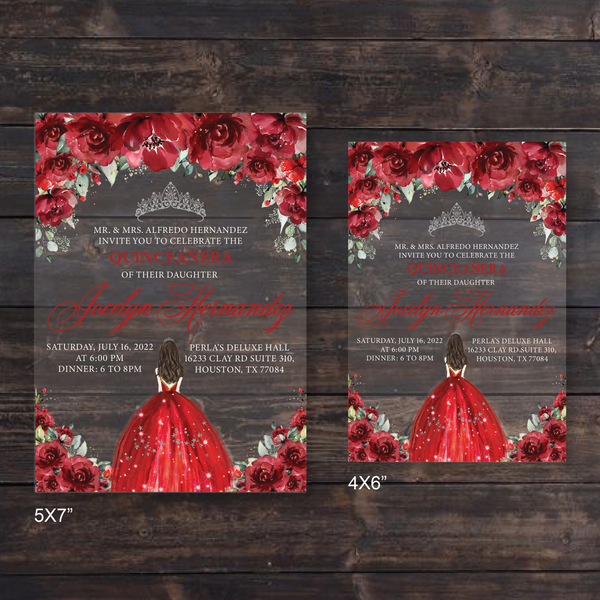 Red and Silver Quinceanera Dress Acrylic Invitation
