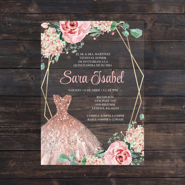 Rose Gold and Pink Floral Acrylic Invitation