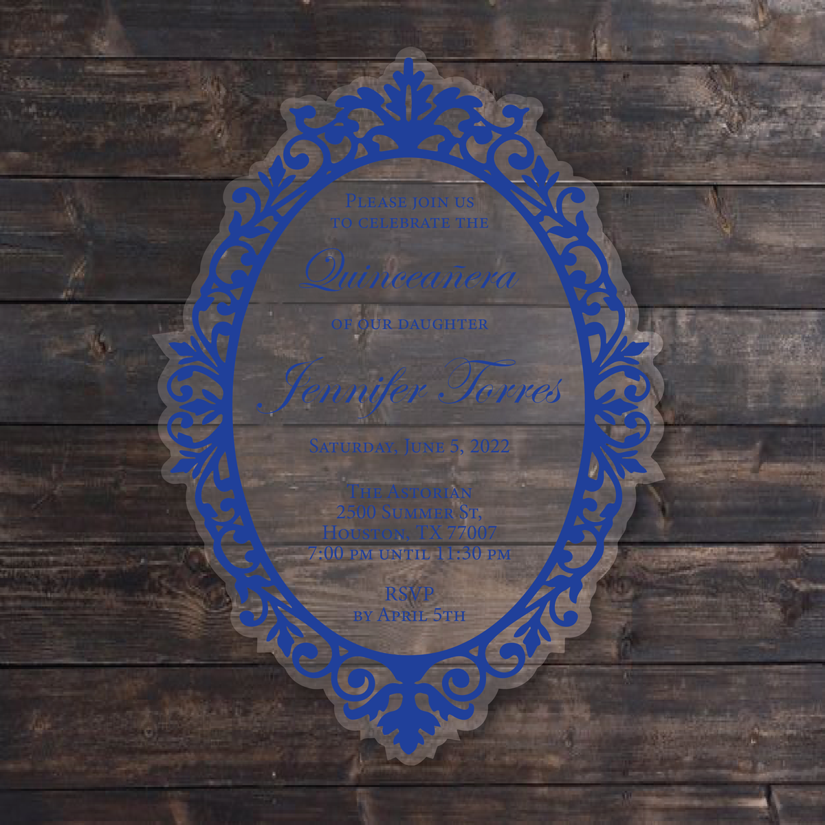 Fun Blue Invite Frame Royal Blue Elegant Frame Shape Acrylic Invitation – Invitations by Luis ...