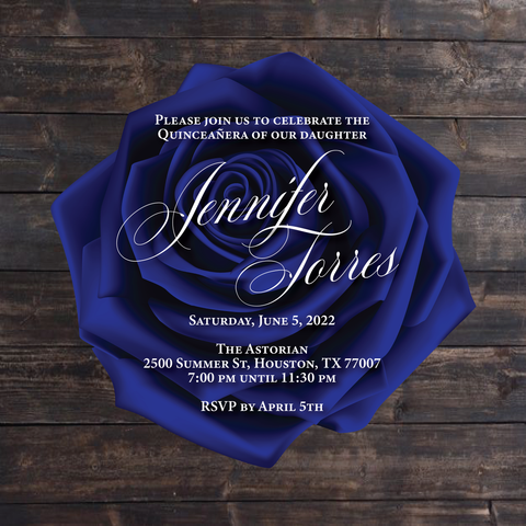 Royal Blue Rose Shape Acrylic Invitations