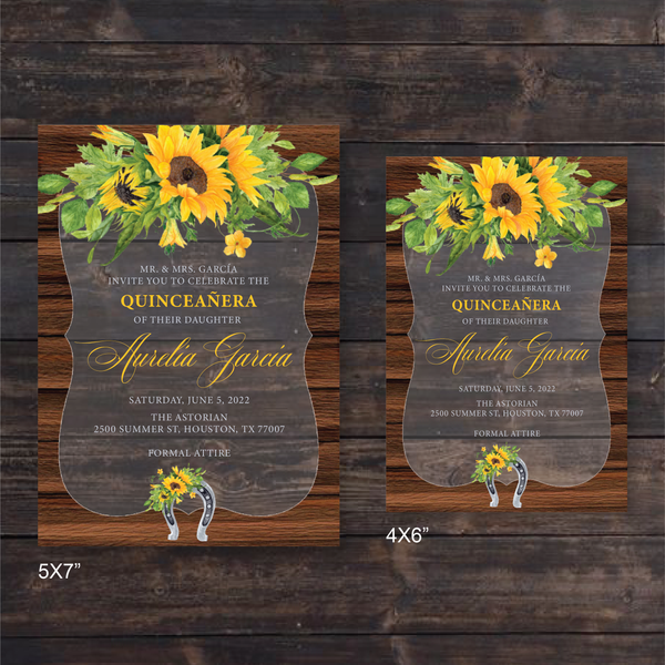 Rustic Sunflowers Wood Frame Acrylic Invitation