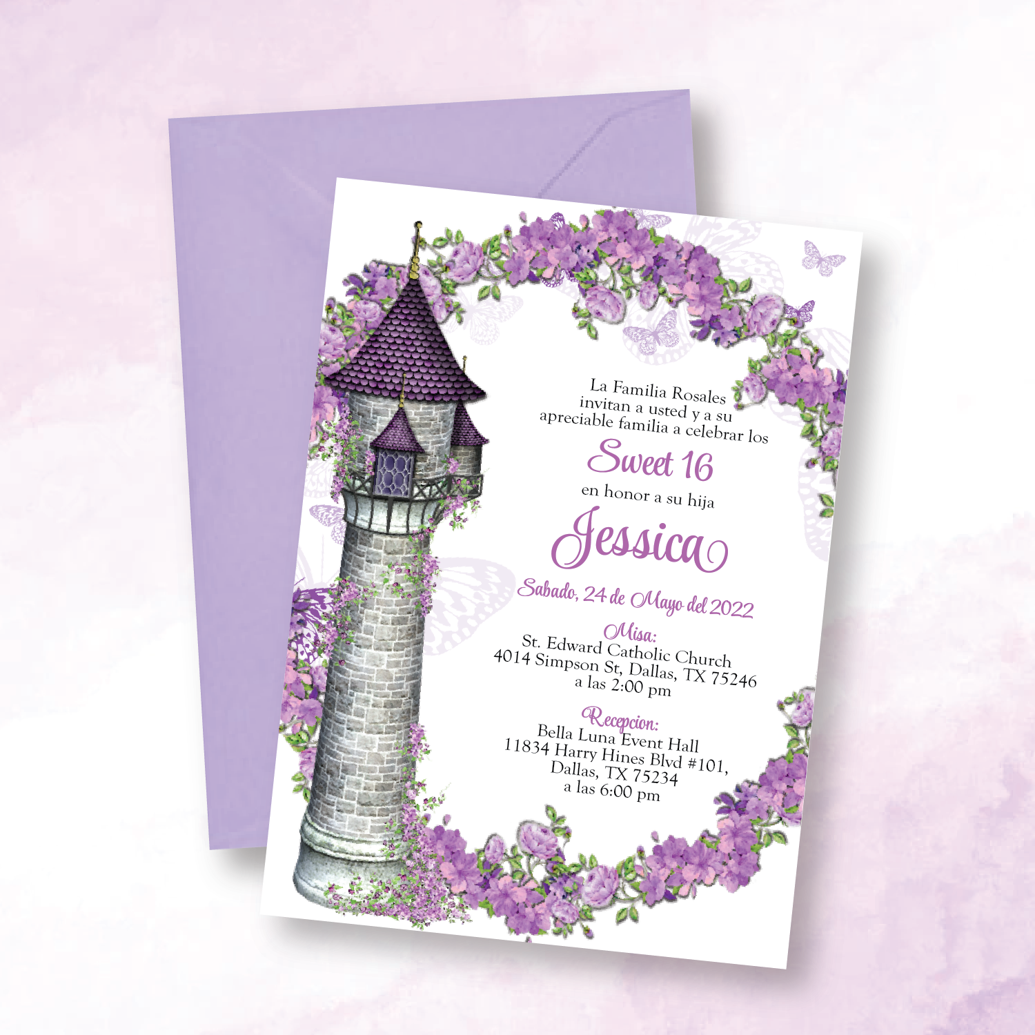 Purple Fairytale Butterfly Floral 5X7 Cardstock Invitation – Invitations by  Luis Sanchez