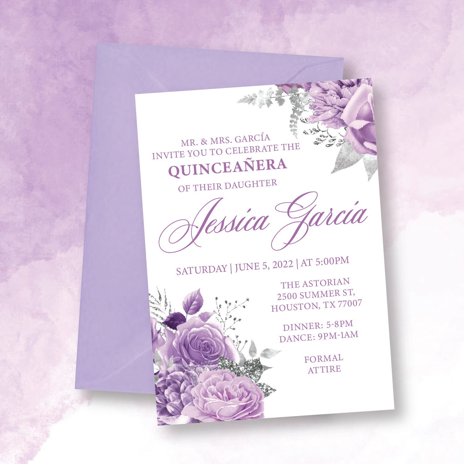 Light Purple and Silver Floral 5X7 Cardstock Invitation – Invitations by  Luis Sanchez