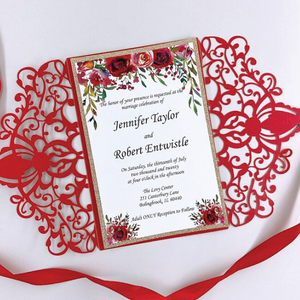 Red and Gold Trim with Ribbon Laser Cut Invitation