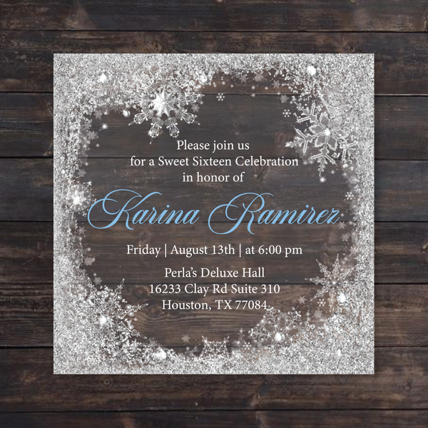 Winter Wonderland Faux Glitter Square Acrylic Invitation