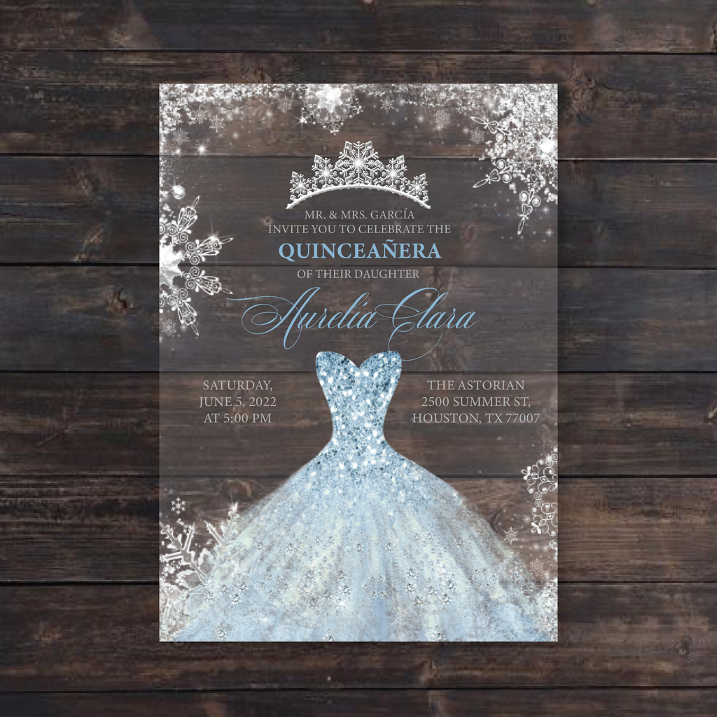 Winter Wonderland Silver Snowflake and Light Blue Dress Quinceanera Ac Invitations by Luis Sanchez Winter Wonderland Silver Snowflake and Light Blue Dress Quinceanera Ac Invitations by Luis Sanchez