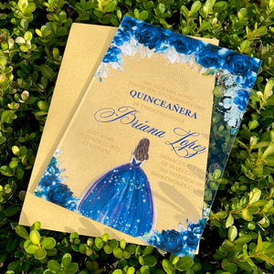 Royal Blue and Gold Quinceanera Dress Acrylic Invitations Invitations by Luis Sanchez Royal Blue and Gold Quinceanera Dress Acrylic Invitations Invitations by Luis Sanchez