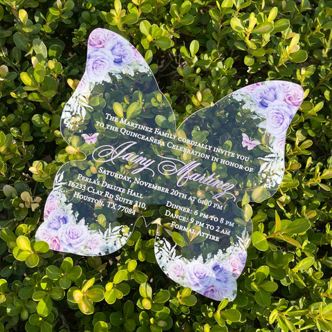 Light Purple Floral Butterfly Shaped Acrylic Invitation