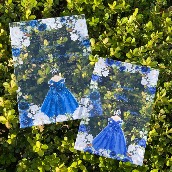 Royal Blue Quinceanera Acrylic Invitation