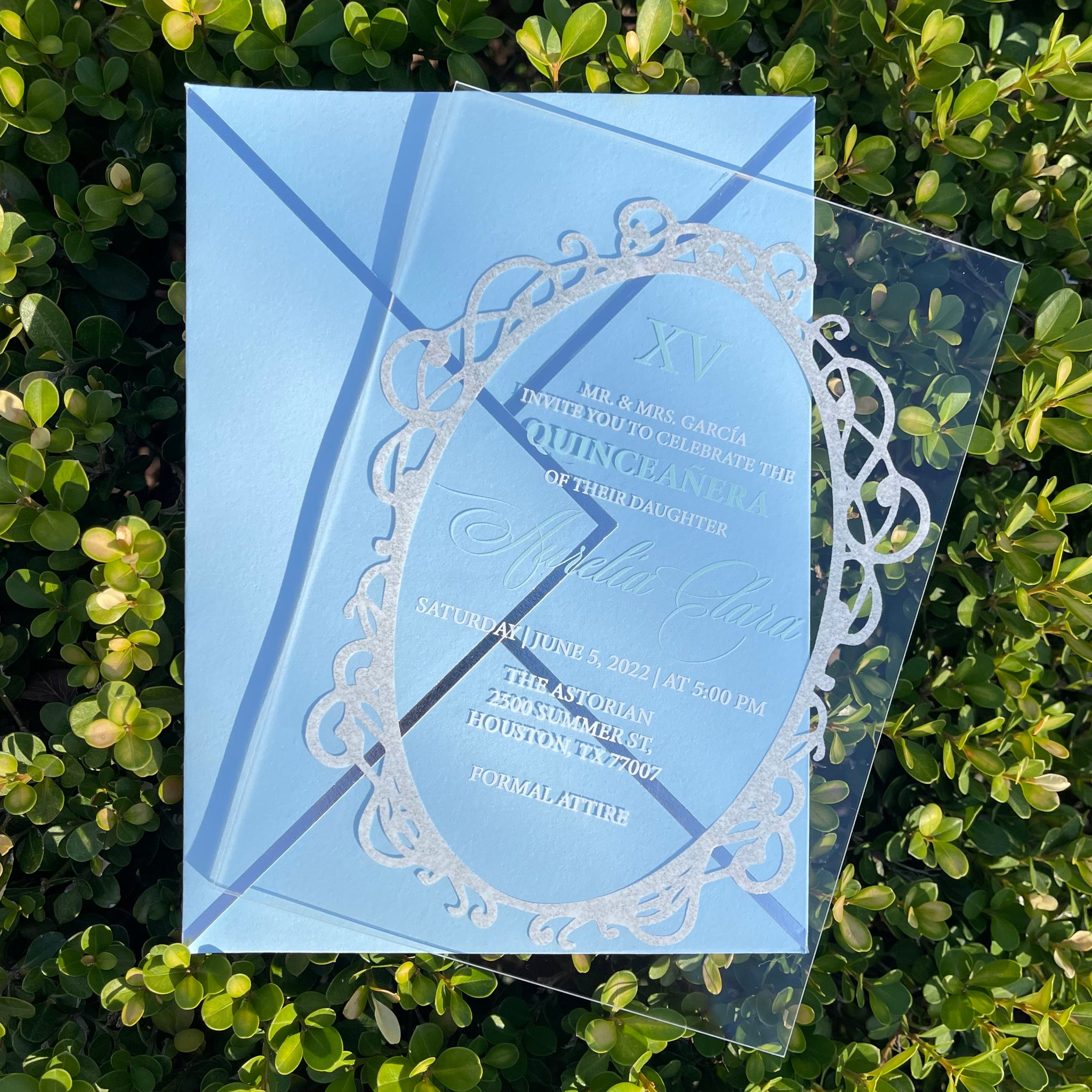 Silver Glitter Frame and Light Blue Acrylic Invitation – Invitations by ...