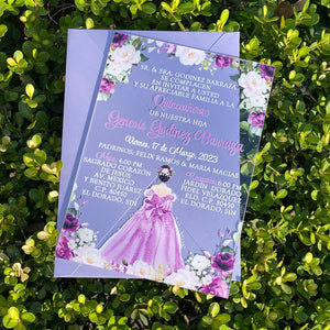 Purple Quinceanera with Purple Florals Acrylic Invitation