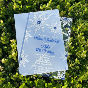 Royal Blue Faux Jewels Snowflake Acrylic Invitation